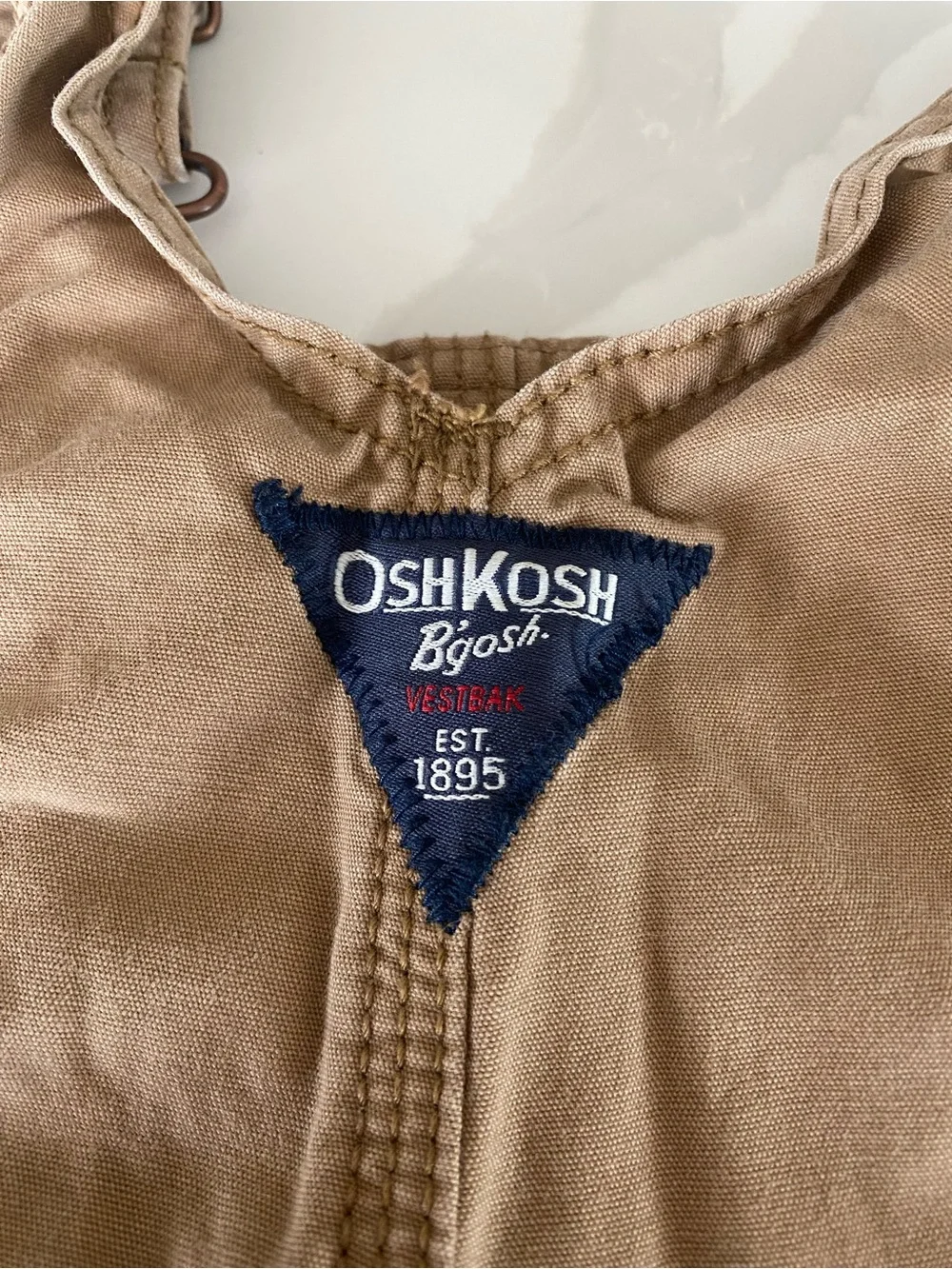 OshKosh B'gosh tan khaki Cotton Canvas carpenter Bib Overalls 24 Months